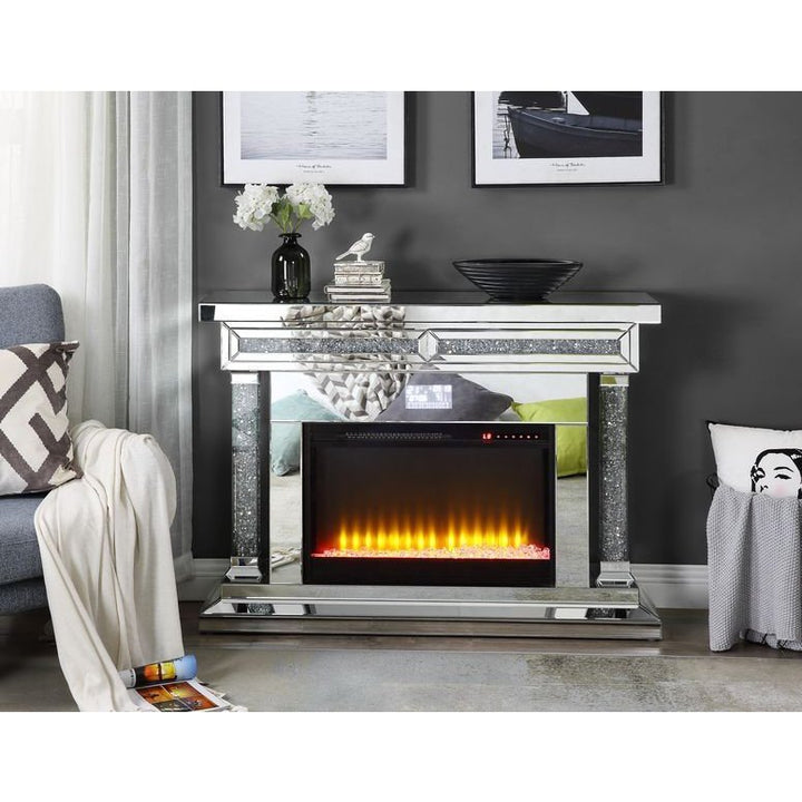 Acme Furniture Noralie Fireplace W/Bluetooth in Mirrored & Faux Diamonds AC00510