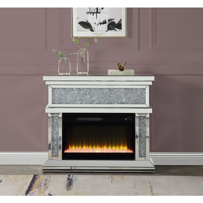 Acme Furniture Noralie Fireplace in Mirrored & Faux Diamonds AC00511