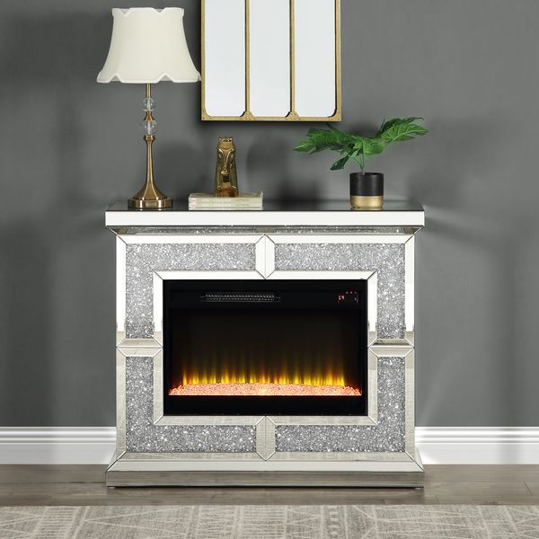 Acme Furniture Noralie Fireplace in Mirrored & Faux Diamonds AC00512