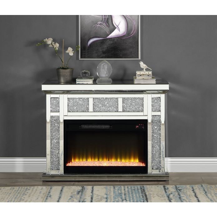Acme Furniture Noralie Fireplace in Mirrored & Faux Diamonds AC00513