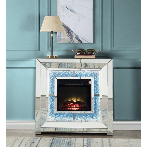 Acme Furniture Noralie Fireplace W/Led in Mirrored & Faux Diamonds AC00514