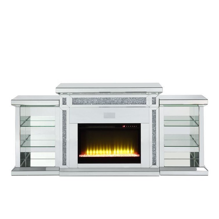 Acme Furniture Noralie Fireplace W/Bluetooth in Mirrored & Faux Diamonds AC00518