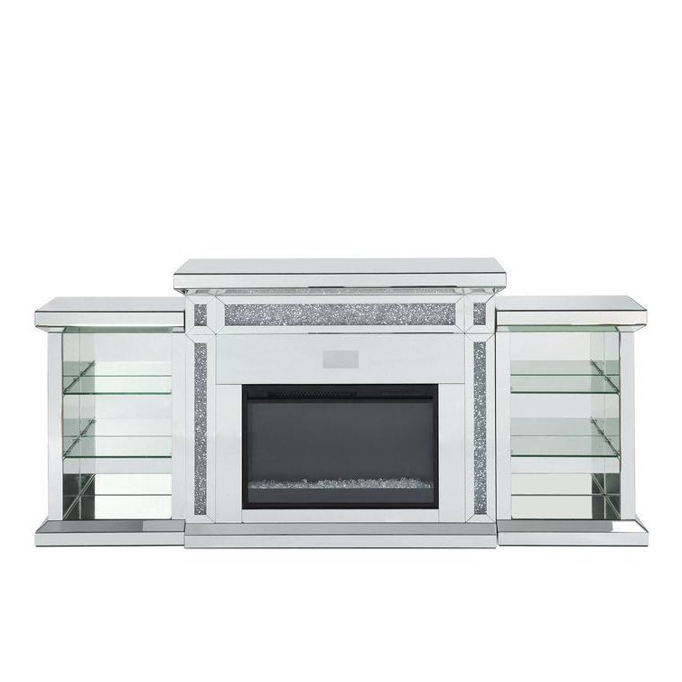 Acme Furniture Noralie Fireplace W/Bluetooth in Mirrored & Faux Diamonds AC00518