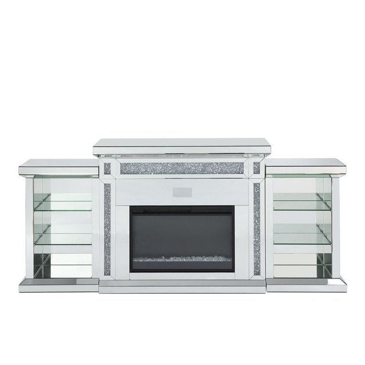 Acme Furniture Noralie Fireplace W/Bluetooth & Led-Center in Mirrored & Faux Diamonds AC00518-1