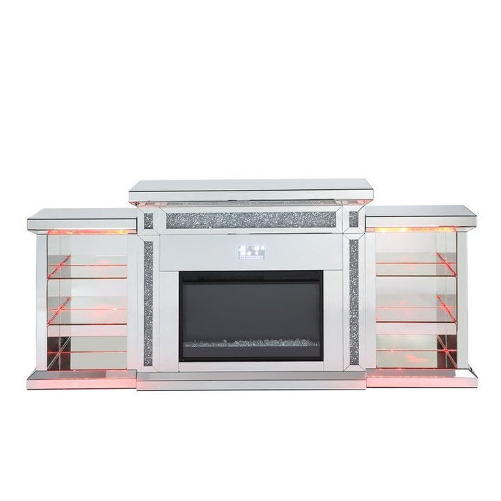 Acme Furniture Noralie Fireplace W/Bluetooth in Mirrored & Faux Diamonds AC00518