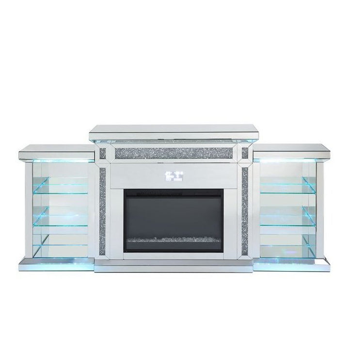 Acme Furniture Noralie Fireplace W/Bluetooth in Mirrored & Faux Diamonds AC00518
