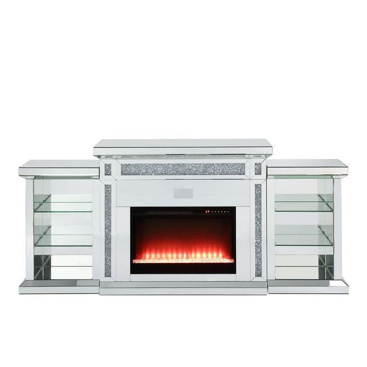 Acme Furniture Noralie Fireplace W/Bluetooth in Mirrored & Faux Diamonds AC00518