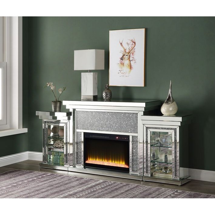 Acme Furniture Noralie Fireplace W/Led in Mirrored & Faux Diamonds AC00524
