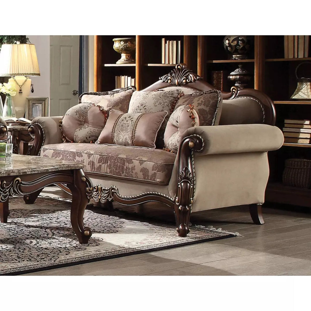 Acme Furniture Mehadi Loveseat W/6 Pillows in Velvet & Walnut Finish 50691