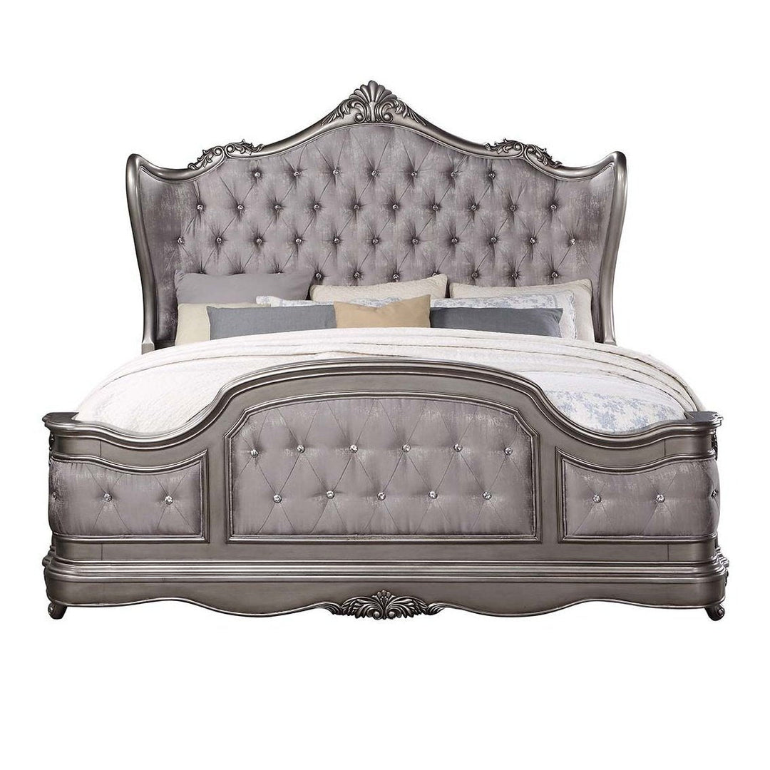 Acme Furniture Ausonia Ck Bed in Velvet & Antique Platinum Finish BD00601CK