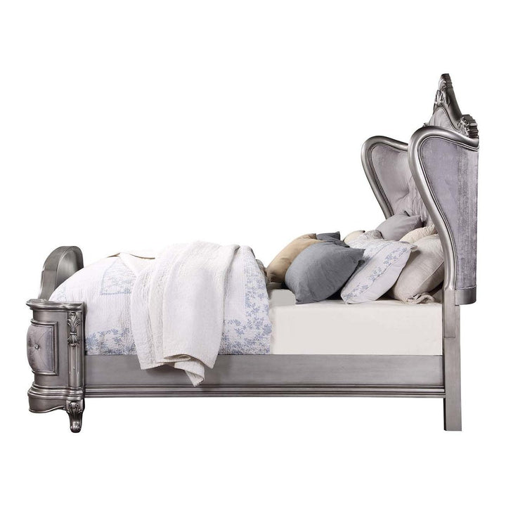 Acme Furniture Ausonia Ck Bed in Velvet & Antique Platinum Finish BD00601CK