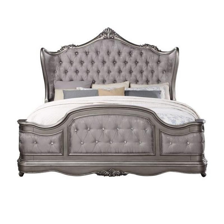 Acme Furniture Ausonia Ck / Ek Bed - Hb in Velvet & Antique Platinum Finish BD00601CKEK1