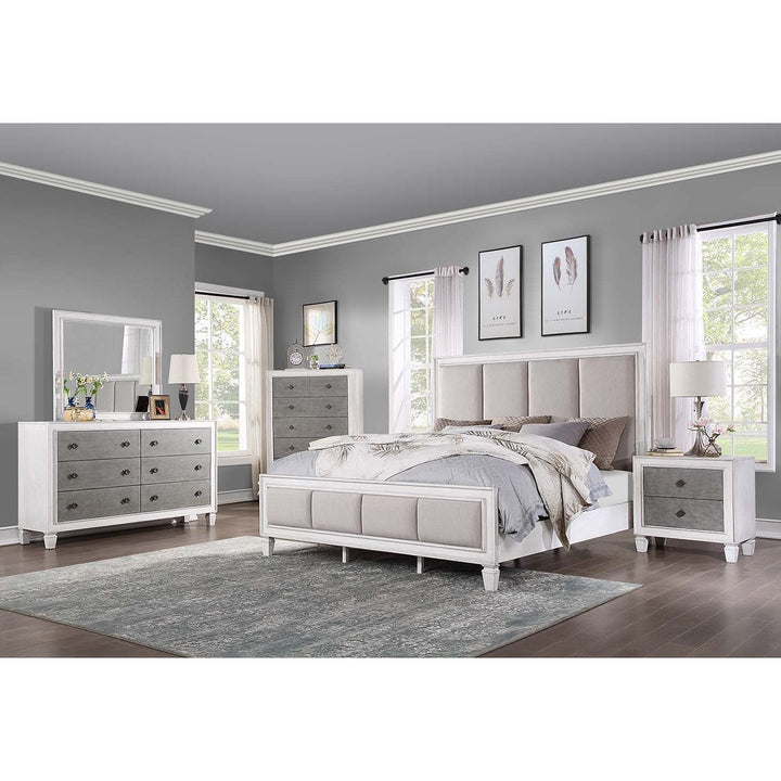 Acme Furniture Katia Ck Bed in Light Gray Linen, Rustic Gray & Weathered White Finish BD00658CK