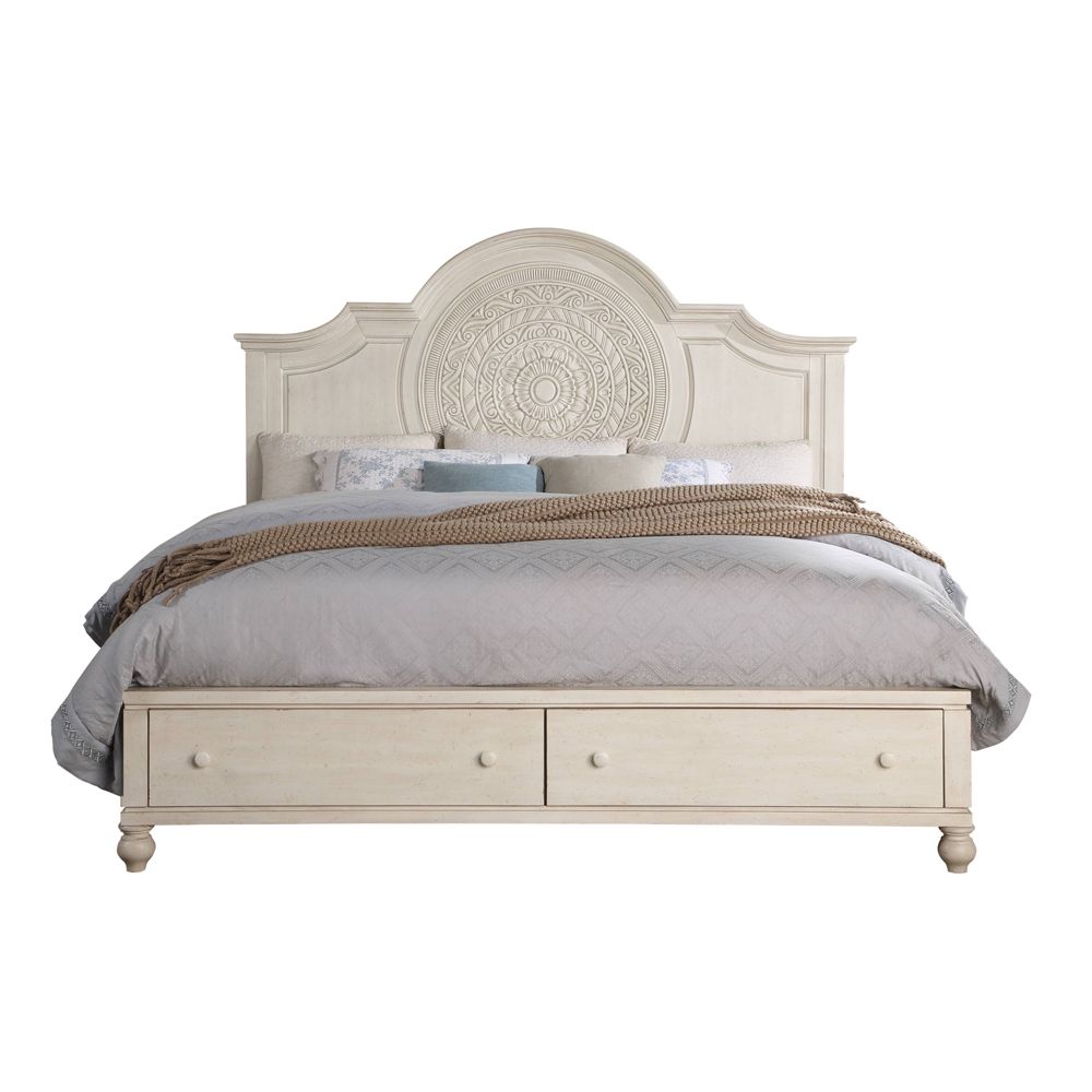 Acme Furniture Roselyne Ck Bed in Antique White Finish BD00693CK