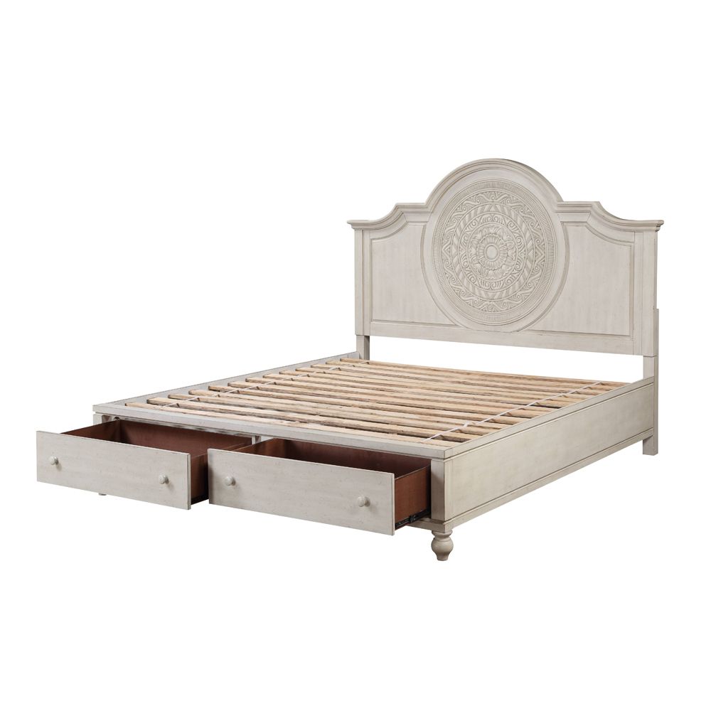 Acme Furniture Roselyne Ck Bed in Antique White Finish BD00693CK