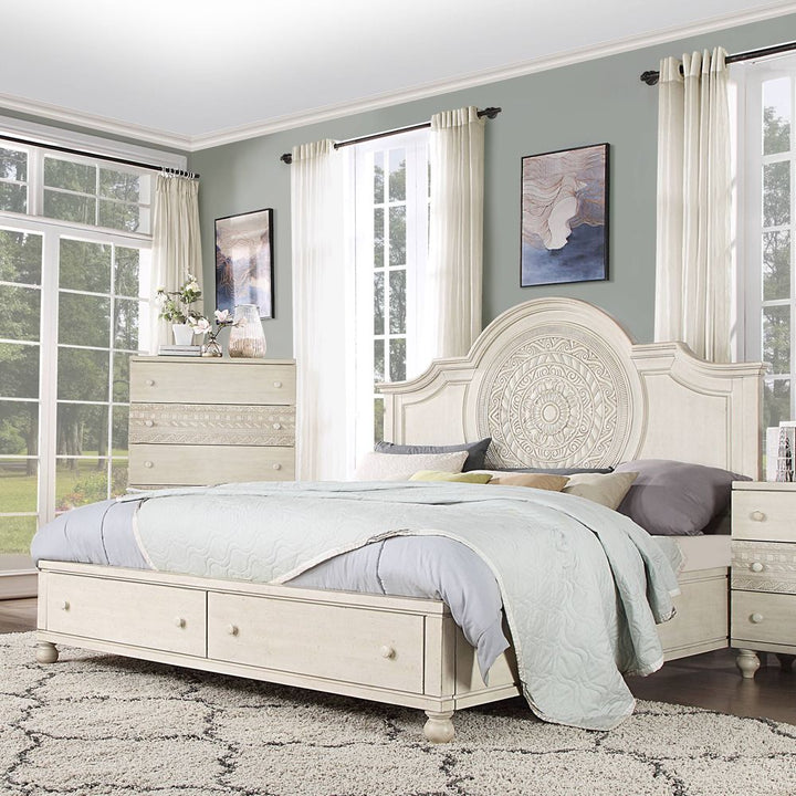 Acme Furniture Roselyne Ek Bed in Antique White Finish BD00694EK