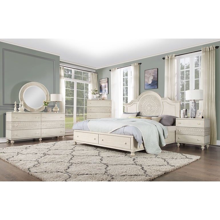 Acme Furniture Roselyne Queen Bed in Antique White Finish BD00695Q