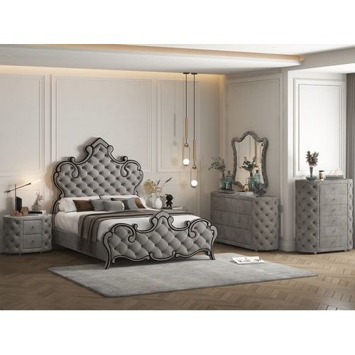 Acme Furniture Perine Ek Bed in Gray Velvet BD01061EK