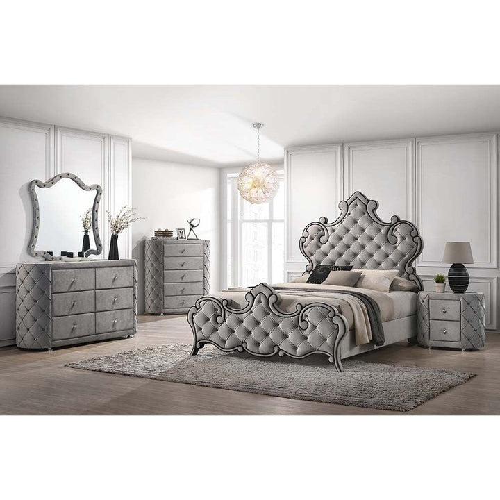 Acme Furniture Perine Queen Bed in Gray Velvet BD01062Q