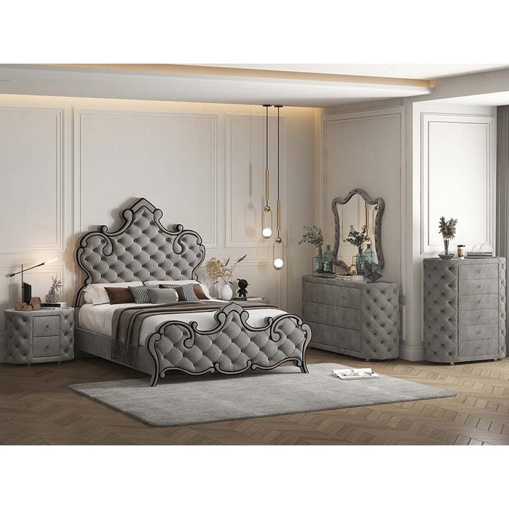 Acme Furniture Perine Queen Bed in Gray Velvet BD01062Q