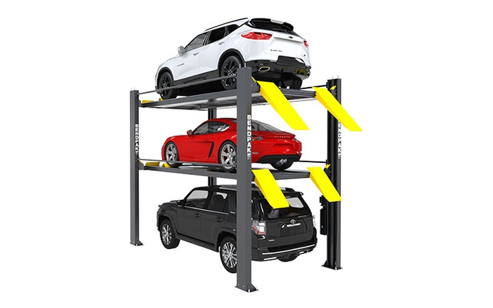 BendPak HD-973PX Four-Post Platform Parking Lift (5175267) 9,000 and 7,000 Lb. Capacity / Tri-Level Parking Lift / Extended / High Lift / AVAILABLE NOW / PATENT PENDING