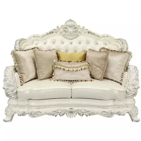 Acme Furniture Adara Loveseat - Back in Pearl White PU & Antique White Finish LV01225-1