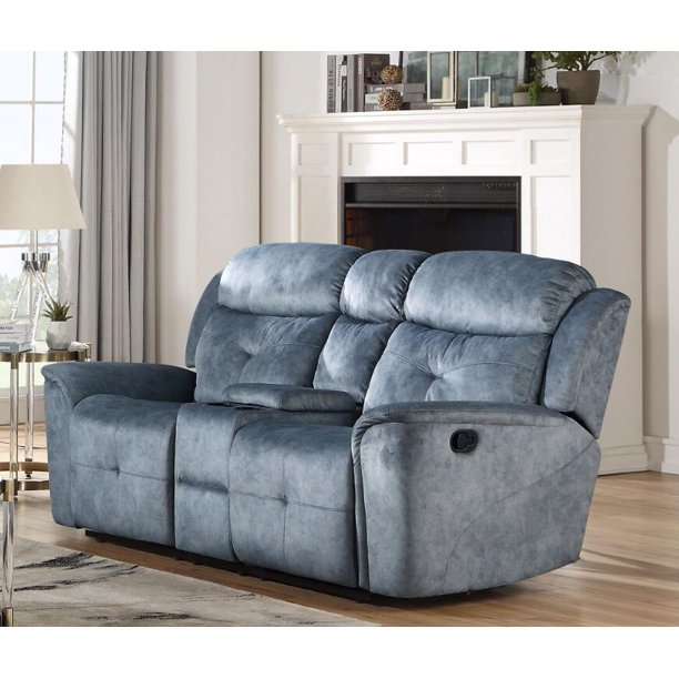 Acme Furniture Mariana Motion Loveseat W/Console in Silver Blue Fabric 55036