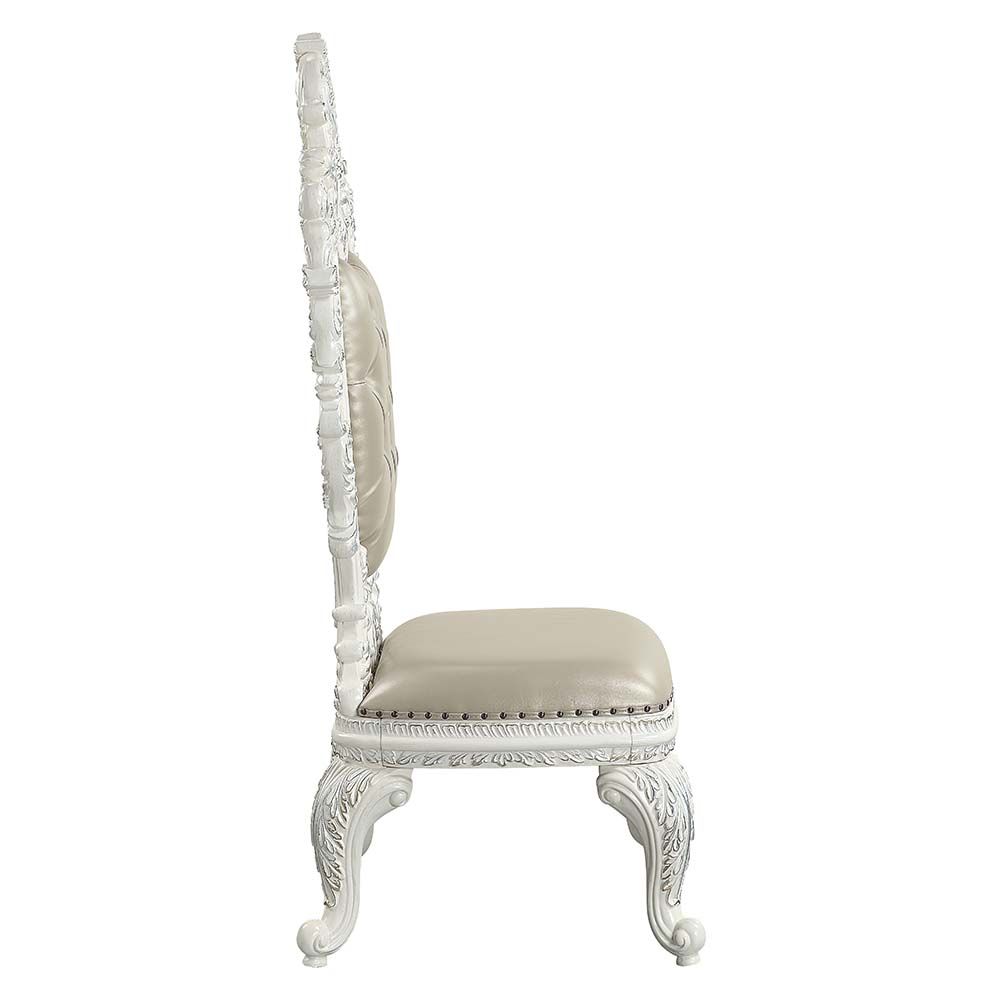 Acme Furniture Vanaheim Side Chair (Set-2) in Beige PU & Antique White Finish DN00679