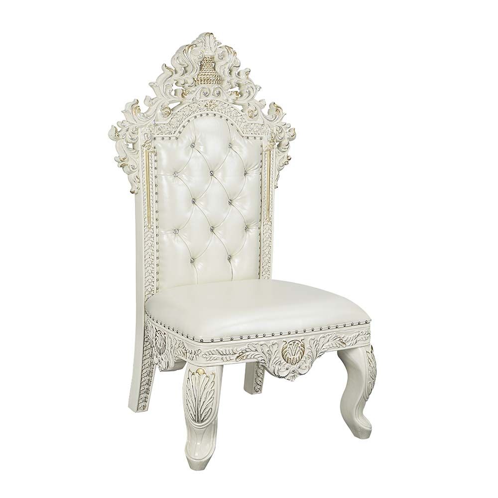 Acme Furniture Adara Side Chair (Set-2) in Pearl White PU & Antique White Finish DN01230