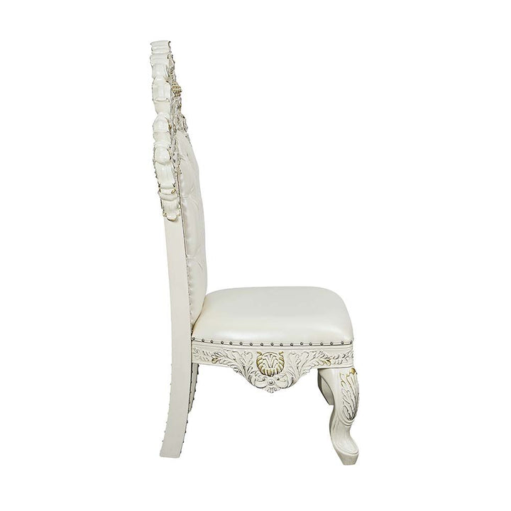 Acme Furniture Adara Side Chair (Set-2) in Pearl White PU & Antique White Finish DN01230