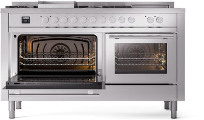 ILVE 60" Professional Plus II Series Freestanding Double Oven Dual Fuel Range with 8 Sealed Burners and Griddle - (UP60FSWMP)