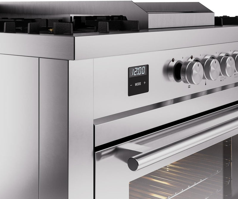 ILVE 60" Professional Plus II Series Freestanding Double Oven Dual Fuel Range with 8 Sealed Burners and Griddle - (UP60FSWMP)