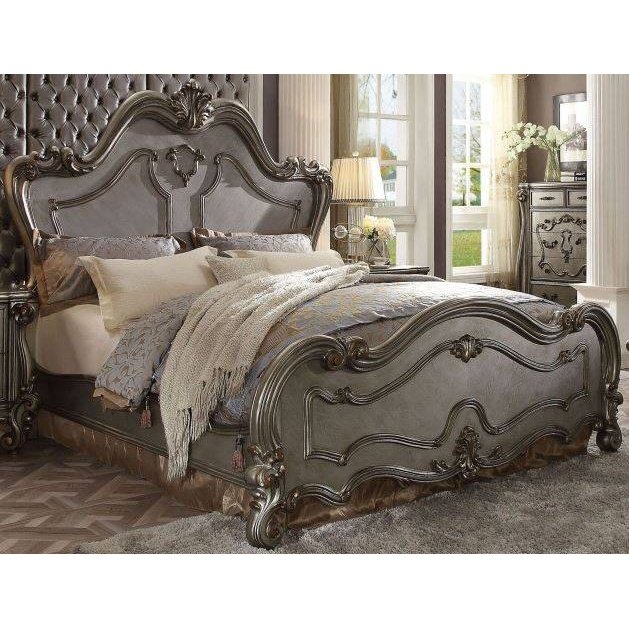 Acme Furniture Versailles Ek Bed in Antique Platinum Finish 26857EK