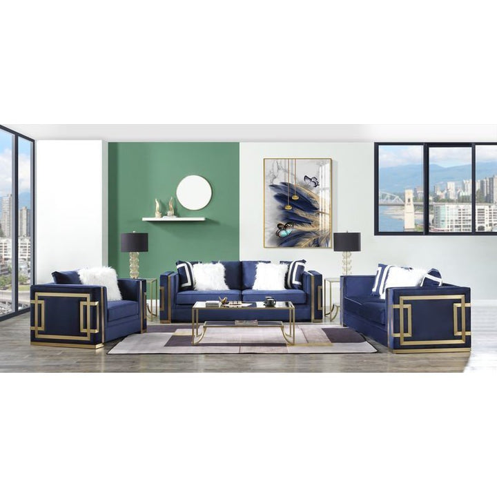 Acme Furniture Virrux Chair W/2 Pillows in Blue Velvet & Gold Finish LV00295