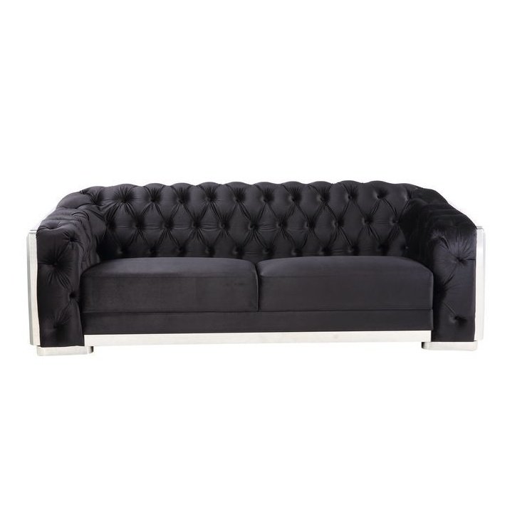 Acme Furniture Pyroden Sofa in Black Velvet & Chrome Finish LV00296