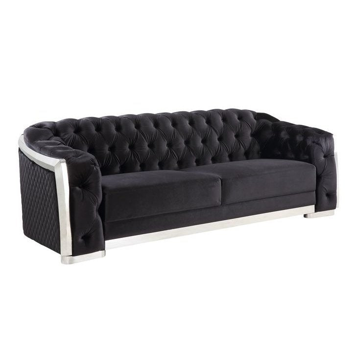 Acme Furniture Pyroden Sofa in Black Velvet & Chrome Finish LV00296