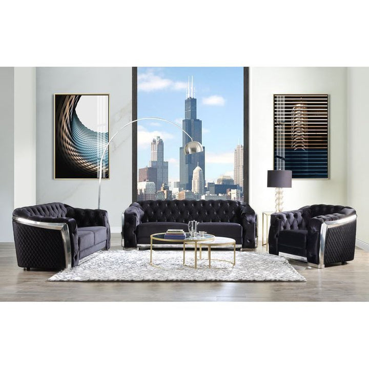 Acme Furniture Pyroden Sofa in Black Velvet & Chrome Finish LV00296