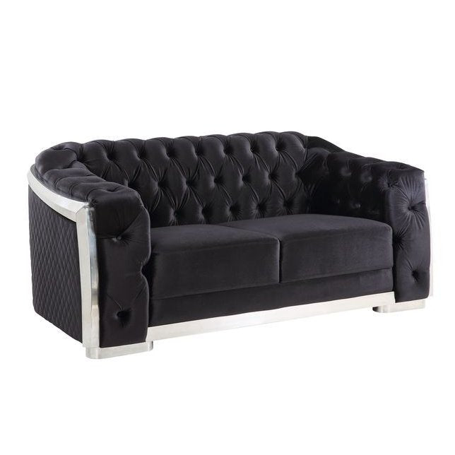 Acme Furniture Pyroden Loveseat in Black Velvet & Chrome Finish LV00297