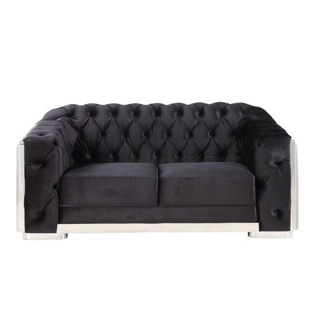 Acme Furniture Pyroden Loveseat in Black Velvet & Chrome Finish LV00297