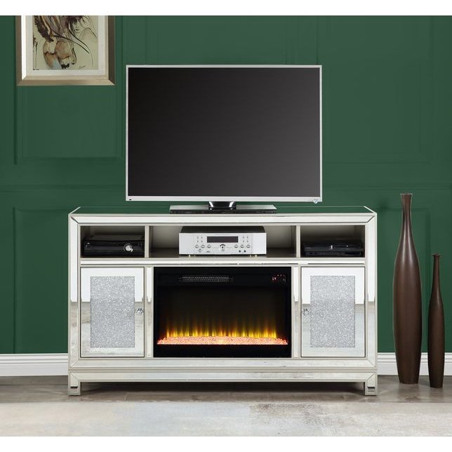 Acme Furniture Noralie Tv Stand W/Fireplace in Mirrored & Faux Diamonds LV00310