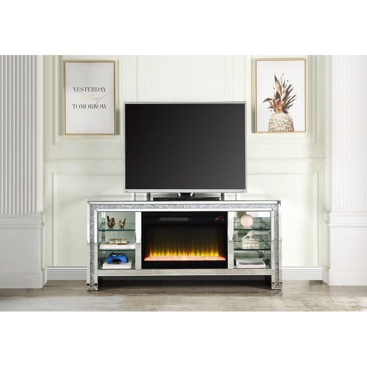 Acme Furniture Noralie Tv Stand W/Fireplace & Led in Mirrored & Faux Diamonds LV00317