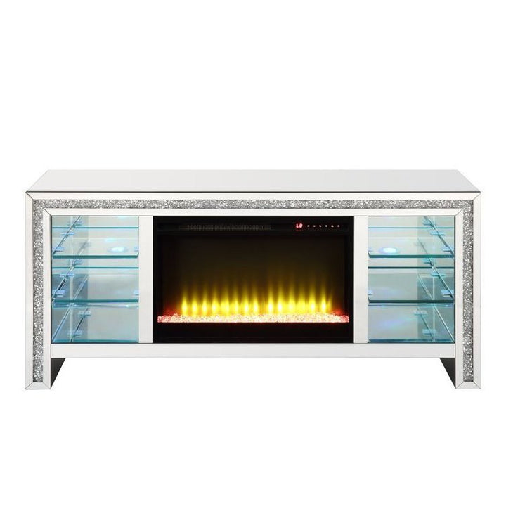 Acme Furniture Noralie Tv Stand W/Fireplace & Led in Mirrored & Faux Diamonds LV00317