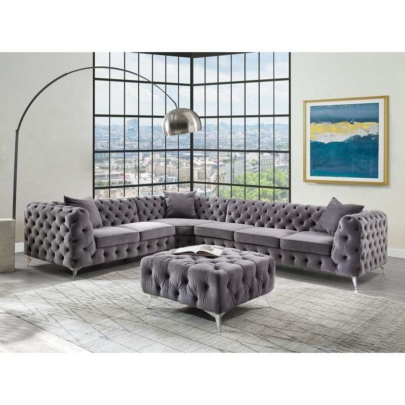 Acme Furniture Wugtyx Sectional - Lf Loveseat W/1 Pillow in Dark Gray Velvet LV00335-1