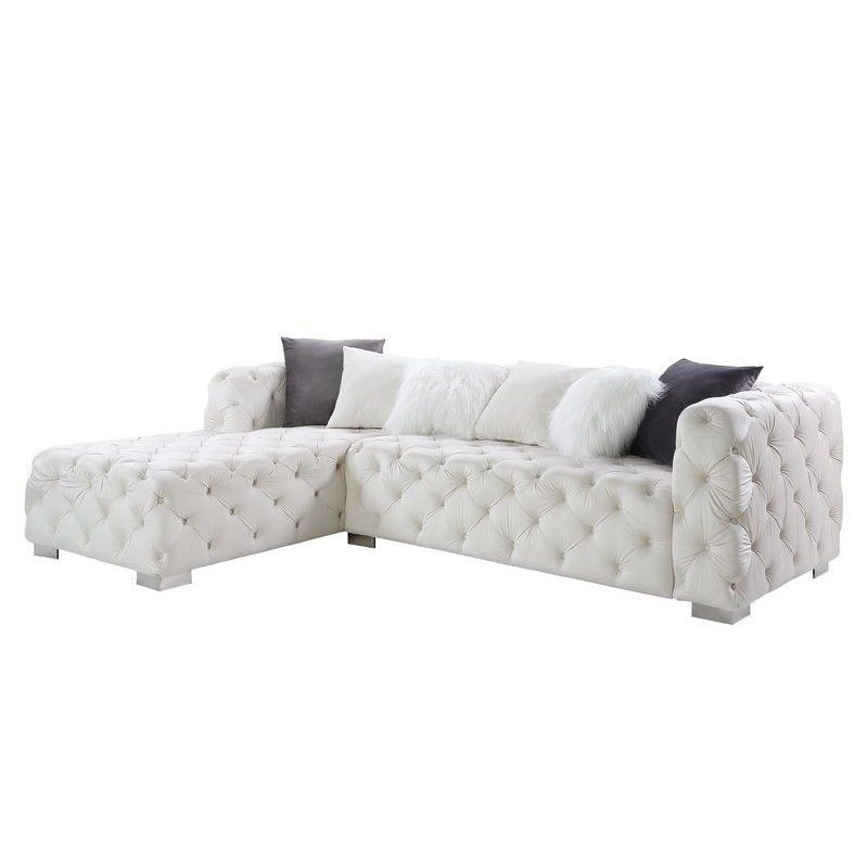 Acme Furniture Qokmis Sectional - Lf Chaise W/2 Pillows in Beige Velvet LV00391-1
