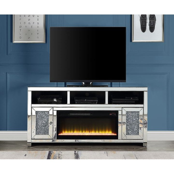 Acme Furniture Noralie Tv Stand W/Fireplace in Mirrored & Faux Diamonds LV00519