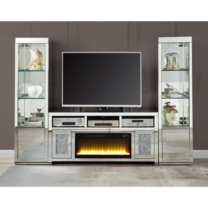 Acme Furniture Noralie Tv Stand W/Fireplace in Mirrored & Faux Diamonds LV00519