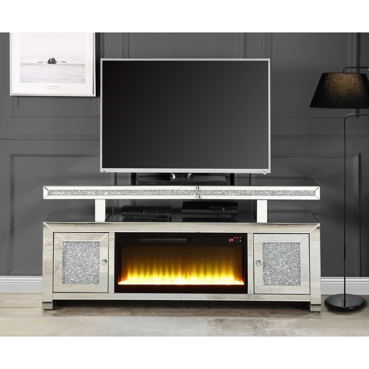 Acme Furniture Noralie Tv Stand W/Fireplace in Mirrored & Faux Diamonds LV00523