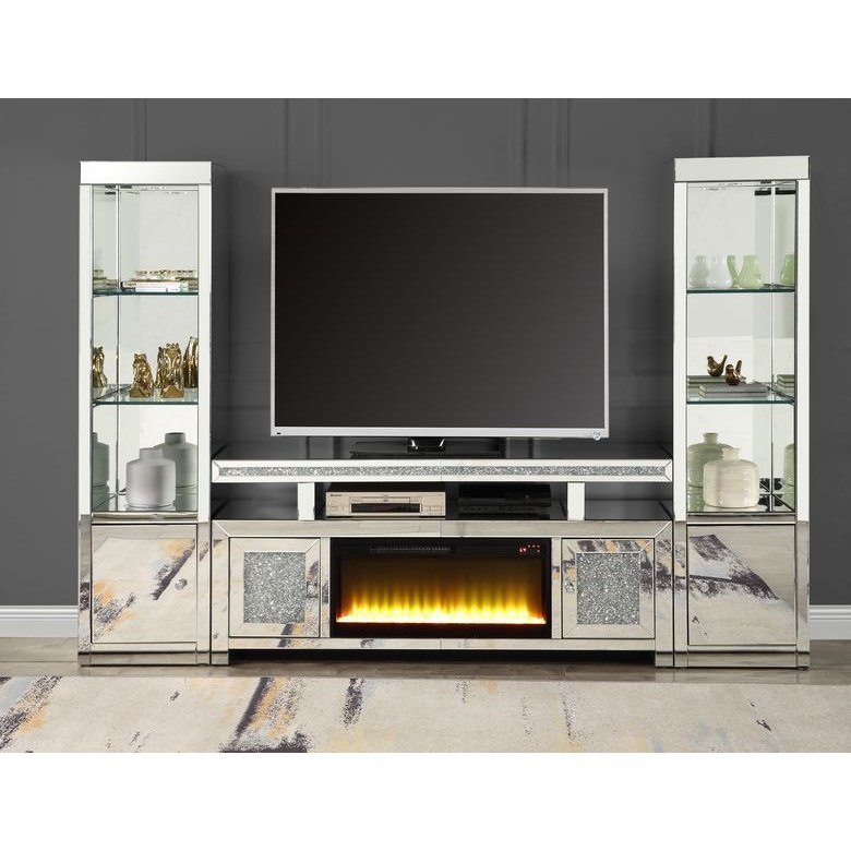 Acme Furniture Noralie Tv Stand W/Fireplace in Mirrored & Faux Diamonds LV00523