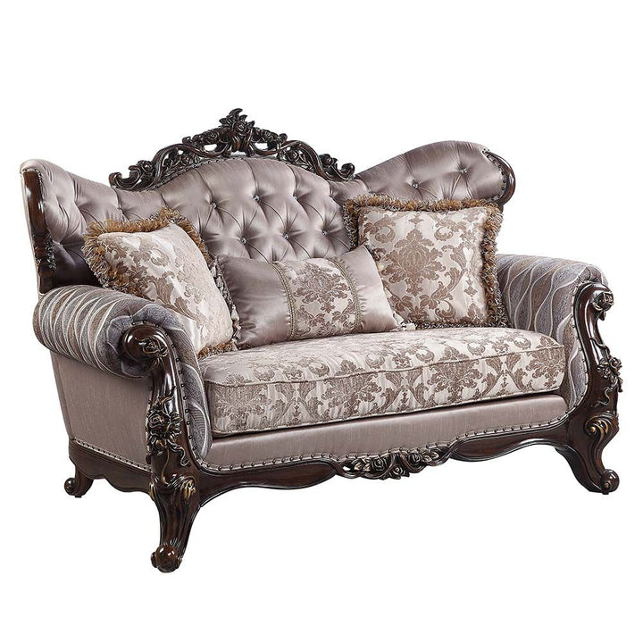 Acme Furniture Benbek Loveseat W/3 Pillows in Fabric & Antique Oak Finish LV00810