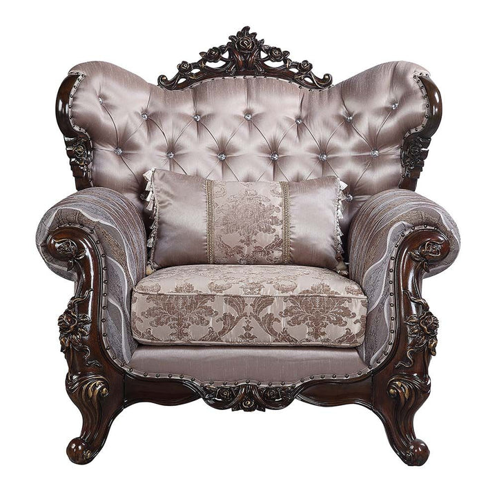 Acme Furniture Benbek Chair W/1 Pillow in Fabric & Antique Oak Finish LV00811